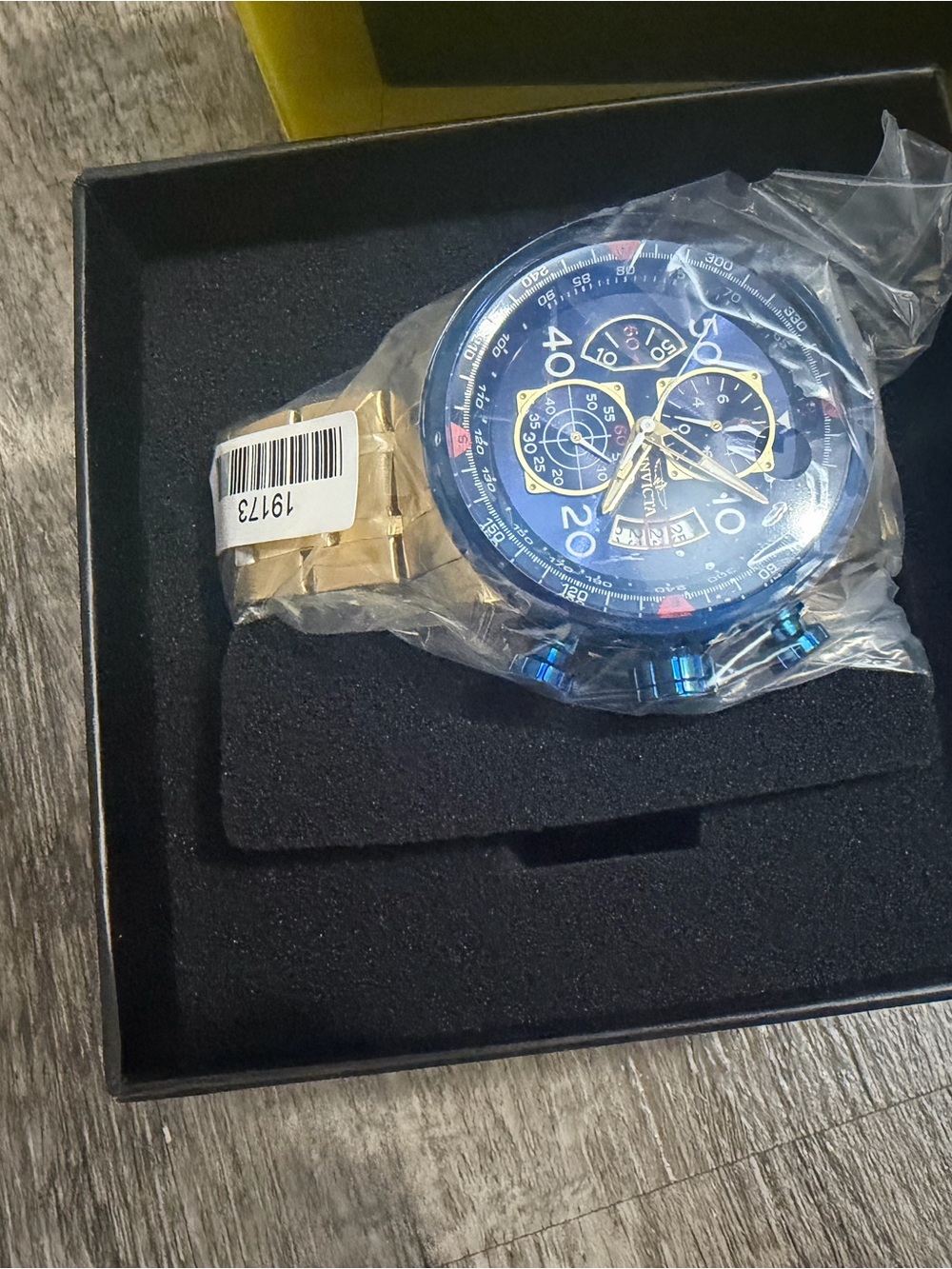 Invicta Blue Dial Chronograph Watch with Gold Bracelet